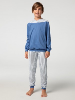 Bay Blue Calida Boys Youngster Pyjama With Cuff Kids' Pyjama | CTJDK-1567