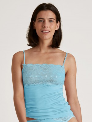 Blue Topaz Calida Sensual Secrets Spaghetti Strap Top With Lace Women Underwear | WULQO-9546