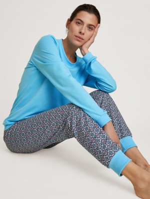 Blue Topaz Calida Spring Nights Cuffed Pyjamas Women Sleepwear | PCUEB-1480