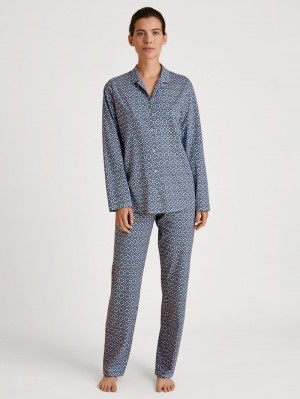 Blue Topaz Calida Spring Nights Pyjamas, Buttoned Through Women Sleepwear | ZILFG-4258