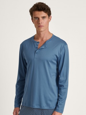 Coronet Blue Calida Rmx Sleep Free Shirt Long Sleeve Men Sleepwear | EJSIX-8654