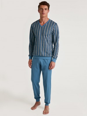 Coronet Blue Calida Special Pyjama With Cuff Men Sleepwear | HBELV-3026