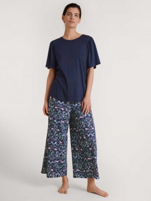 Dark Blue Calida Flamingo Dreams 7/8 Pyjama Women Summer Oufits | MERFN-7018