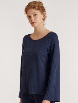 Dark Blue Calida Lounge Harmony Sweatshirt Women Loungewear | FXZMS-9357