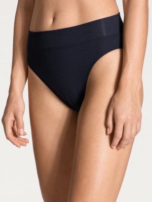 Dark Lapis Blue Calida Elastic Brief, High Waist Women Yoga | EDGNI-3570