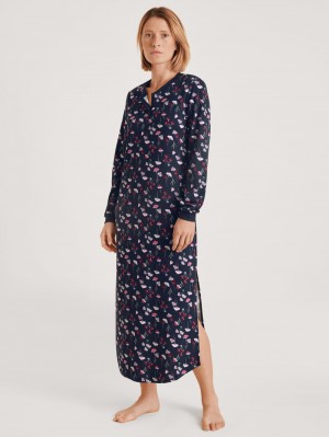 Dark Lapis Blue Calida Midnight Mushrooms Nightdress Women Sleepwear | MAQTI-9107