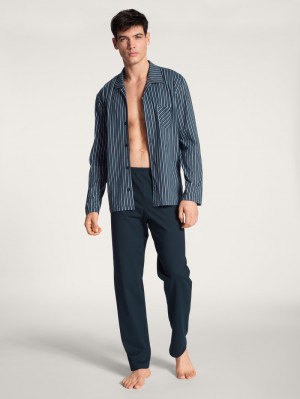 Dark Sapphire Calida Relax Imprint Pyjama Buttoned Men Sleepwear | LFVZT-2915