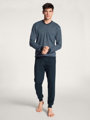 Dark Sapphire Calida Relax Imprint Pyjama With Cuff Men Sleepwear | JPHMX-5673