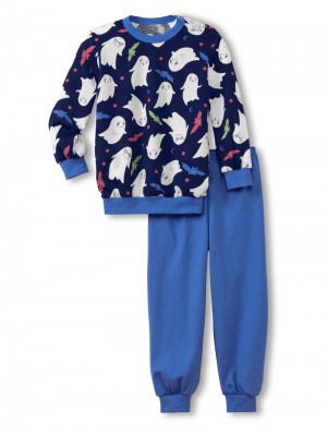 Deep Cobalt Calida Toddlers Ghost Pyjama With Cuff Kids' Pyjama | MBZYN-4920