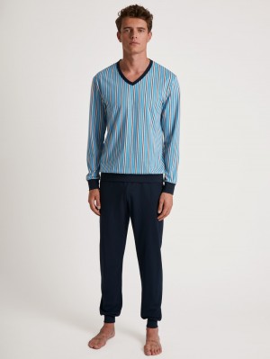 Dolphin Blue Calida Special Pyjama With Cuff Men Sleepwear | TNDUE-6182