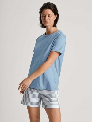 Endless Sky Calida Cotton Stripes Short Pyjama Women Sleepwear | BGQDU-6380