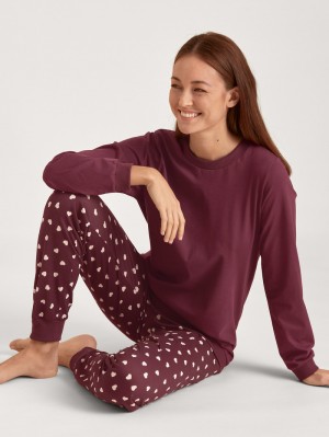 English Red Calida Lovely Nights Pyjama With Cuff Women Sleepwear | WCOHD-2349