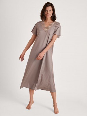 Etherea Taupe Calida Glamorous Nights Sleepshirt, Length 120 Cm Women Sleepwear | YOUXC-3620