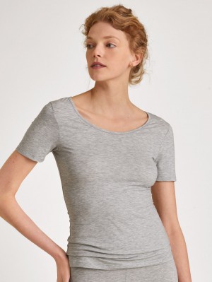 Grey Melange Calida Natural Comfort Shirt Shortsleeve Women Underwear | TSEBD-7932