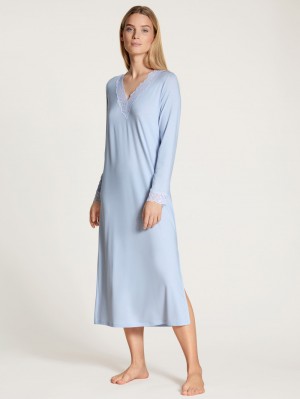 Harmony Blue Calida Elegant Dreams Long-sleeved Nightdress Women Sleepwear | UWYNR-0586