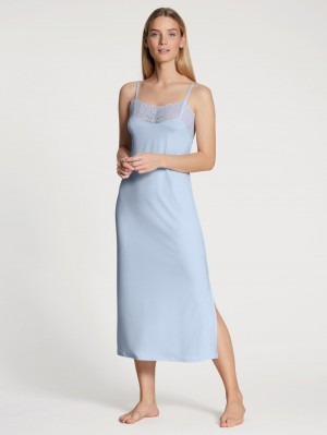 Harmony Blue Calida Elegant Dreams Nightdress With Spaghetti Straps Women Sleepwear | JPTWU-3450