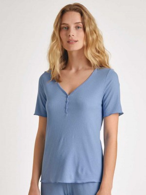 Hydrangea Blue Calida Favourites Harmony Shirt Short Sleeve Women Summer Oufits | EICFY-9648