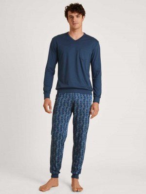 Insignia Blue Calida Relax Choice 2 Pyjama With Cuff Men Sleepwear | AZRJF-0329