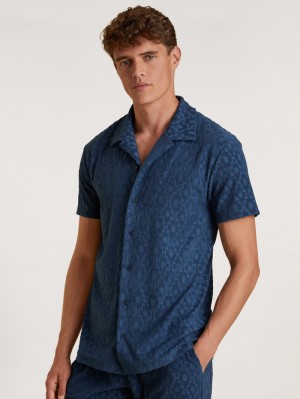 Insignia Blue Calida Rmx Lounge Holiday Short Shirt With Button Facing Men Loungewear | HJKWO-0914