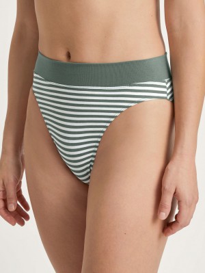 Laurel Green Print Calida Elastic Brief, High Waist Women Yoga | DLRUE-3629