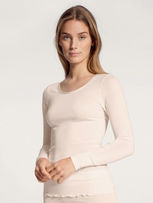 Light Ivory Calida True Confidence Shirt Long Sleeve Women Underwear | IKFBN-7350