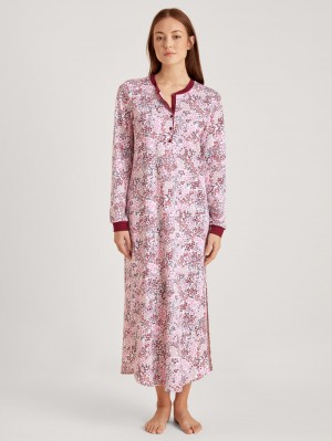 Mars Red Calida Midnight Flowers Long-sleeved Nightdress Women Sleepwear | VCXIJ-4217