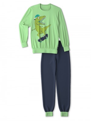 Neptune Green Calida Kids Dino Pyjama With Cuff Kids' Pyjama | RHZQG-4716