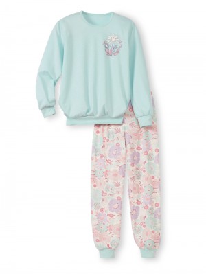 Pastel Blue Calida Kids Flowers Pyjama With Cuff Kids' Pyjama | CTSXH-5296