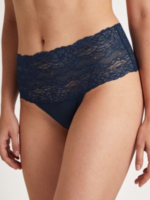 Peacoat Blue Calida Sensual Secrets High-waisted Briefs With Lace Waistband Women Underwear | FOPSQ-0752