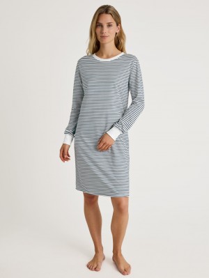 Peacoat Blue Calida Special Long-sleeved Nightdress, Length 100 Cm Women Sleepwear | SKZCR-4705