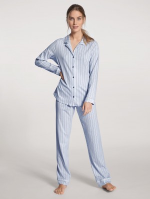 Peacoat Blue Calida Sweet Dreams Pyjama Buttoned Women Sleepwear | GZAPM-6095