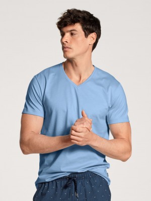 Placid Blue Calida Remix Basic Sleep V-shirt Men Sleepwear | PKCSL-9263