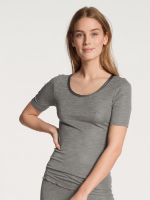 Platin Melé_ Calida True Confidence Shirt Short Sleeve Women Underwear | IPGEY-7680