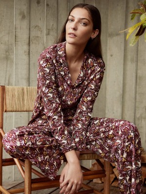 Port Royal Red Calida African Dreams Pyjama Buttoned Women Sleepwear | WFHBS-7361