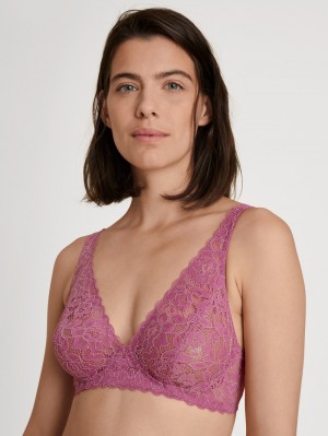 Red Violet Calida Natural Comfort Lace Soft Non-wired Bra Women Underwear | OHUMF-2471