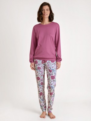 Red Violet Calida Spring Flower Dreams Cuffed Pyjamas Women Sleepwear | BUKPE-8524