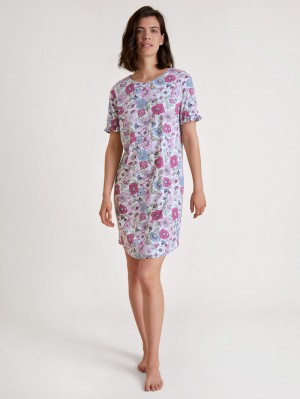 Red Violet Calida Spring Flower Dreams Sleepshirt, Length 95cm Women Sleepwear | HEGQJ-6237