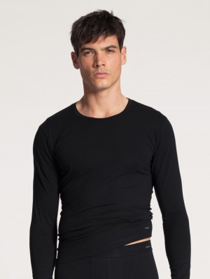 Schwarz Calida Cotton Code Shirt Long Sleeve Men Underwear | HCPGQ-3064