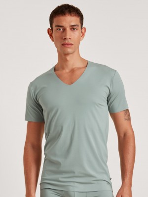 Slate Grey Calida Clean Line V-shirt Men Underwear | MXAWQ-1870