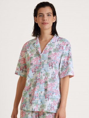 Star White Calida Amalfi Journey Shirt Short Sleeve, Buttoned Through Women Sleepwear | EFBHG-3894