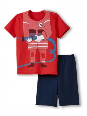 Summer Red Calida Toddlers Fireman Children Short Pyjamas Kids' Pyjama | QIZTG-6319