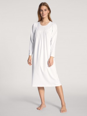 White Calida Soft Cotton Nightdress, Length 110 Cm Women Sleepwear | SAWDF-2816