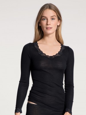 Ws Schwarz Calida Richesse Lace Shirt Long Sleeve Women Underwear | VBXOY-5843