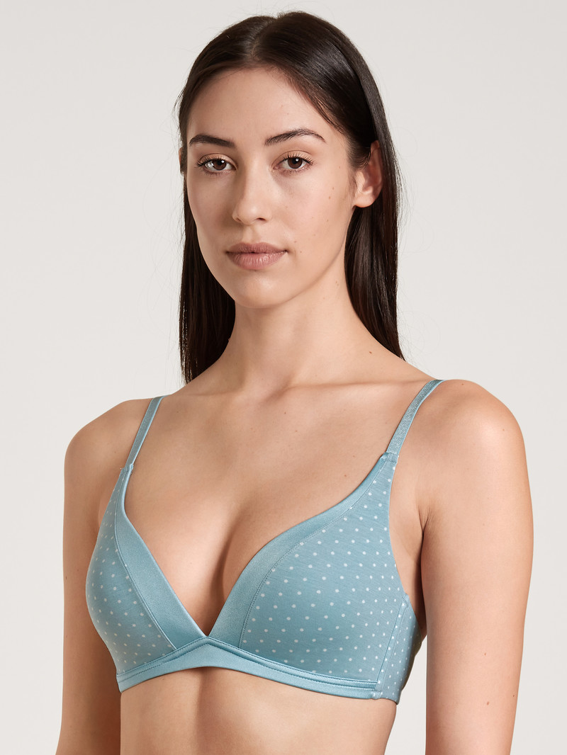 Blue Satin Calida Cate Print Triangle Soft Bra With Cup Women Underwear | YKEJH-6341