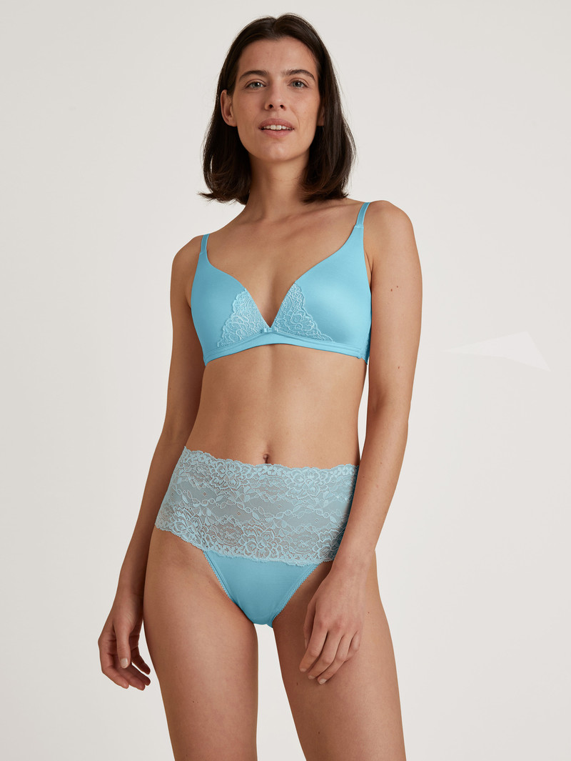 Blue Topaz Calida Sensual Secrets High-waisted Briefs With Lace Waistband Women Underwear | BJAGO-4701