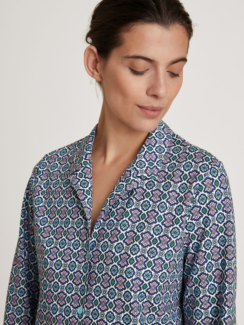 Blue Topaz Calida Spring Nights Pyjamas, Buttoned Through Women Sleepwear | ZILFG-4258