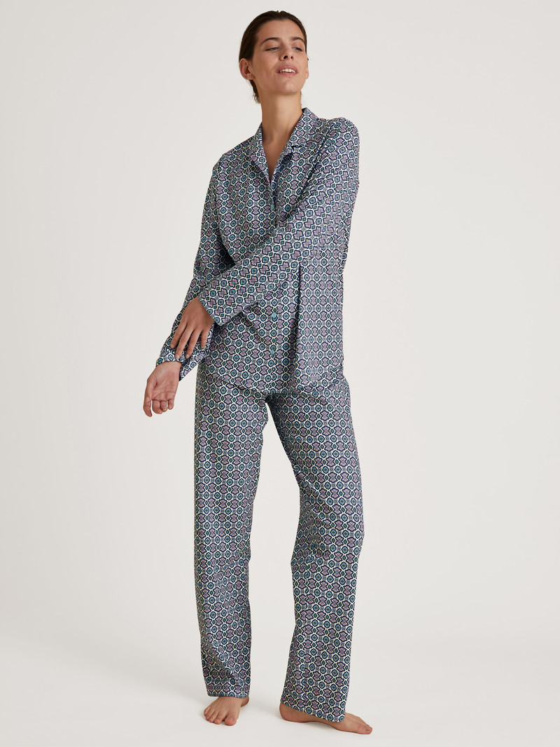 Blue Topaz Calida Spring Nights Pyjamas, Buttoned Through Women Sleepwear | ZILFG-4258