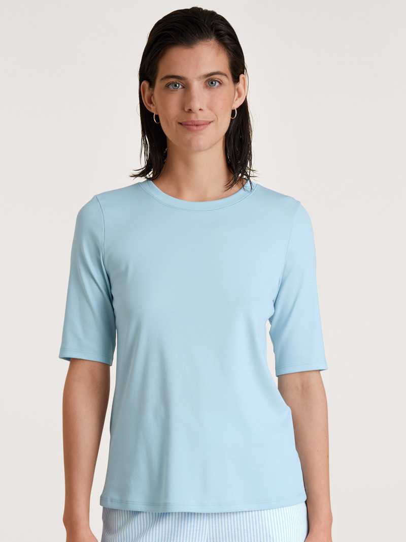 Cascade Blue Calida Amalfi Journey Shirt Short Sleeve Women Loungewear | UBOMX-7942