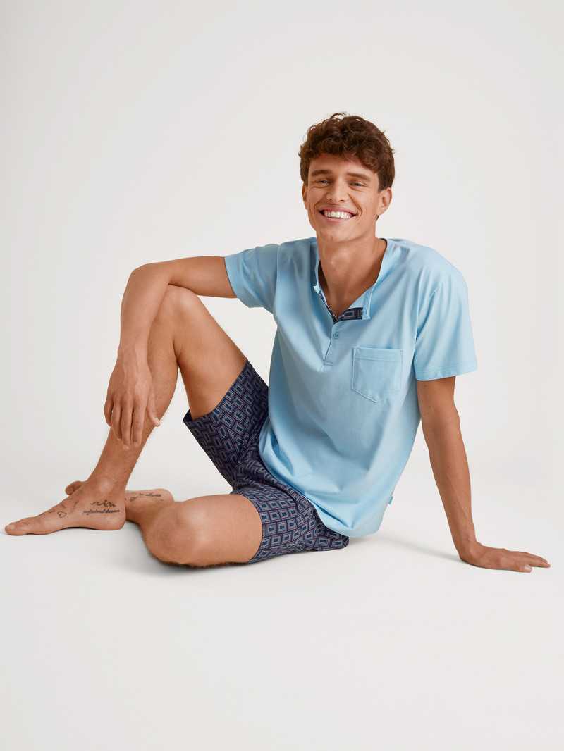 Cascade Blue Calida Relax Imprint 6 Short Pyjama Men Sleepwear | DVPTN-0791