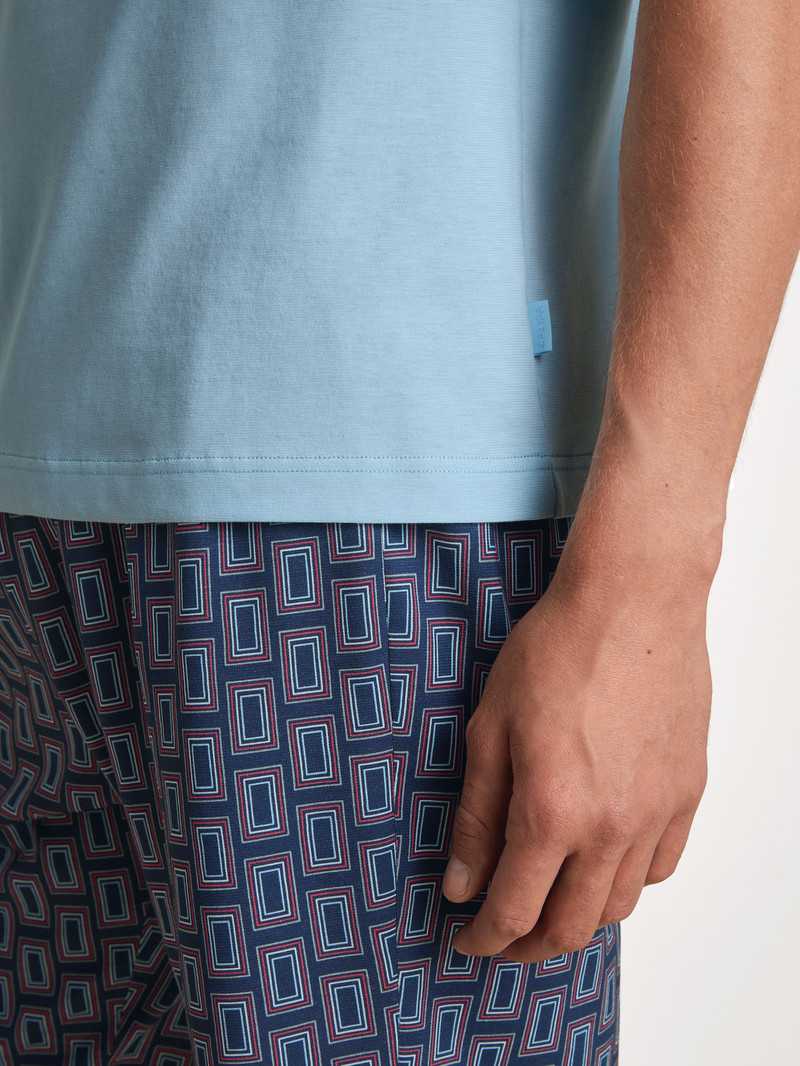 Cascade Blue Calida Relax Imprint 6 Short Pyjama Men Sleepwear | DVPTN-0791